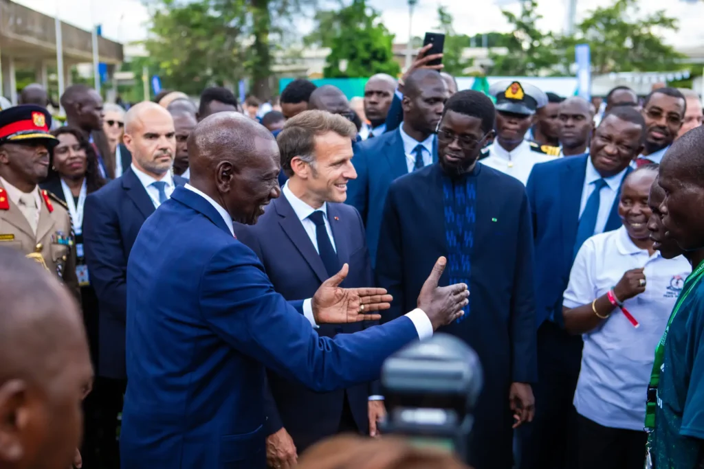 Kenyan President William Ruto, French President Emmanuel Macron and Senegalese President Bassirou Diomaye Faye during the Africa Summit Forum that was held in Nairobi Kenya